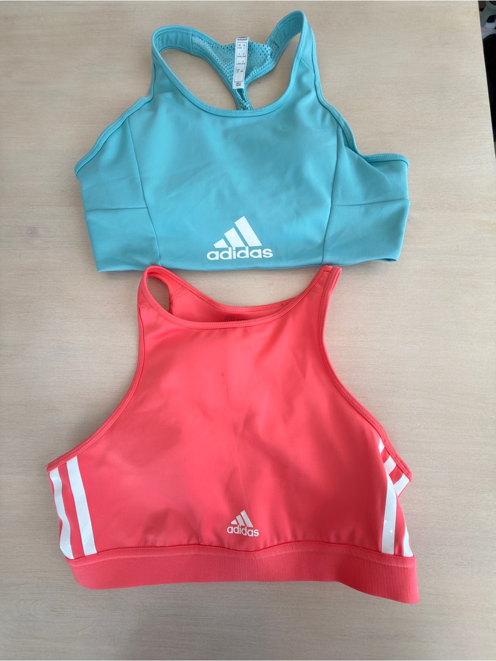 adidas Sports Bras in Teal and Coral - Size Large